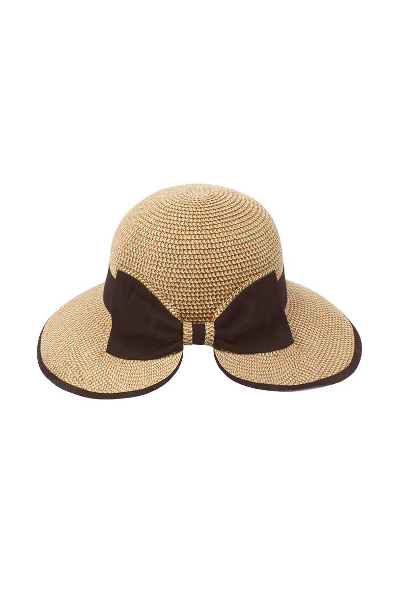 ABU892 - Marled Straw Bucket w Oversized Grosgrain Bow
