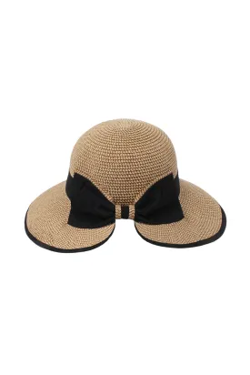 ABU892 - Marled Straw Bucket w Oversized Grosgrain Bow