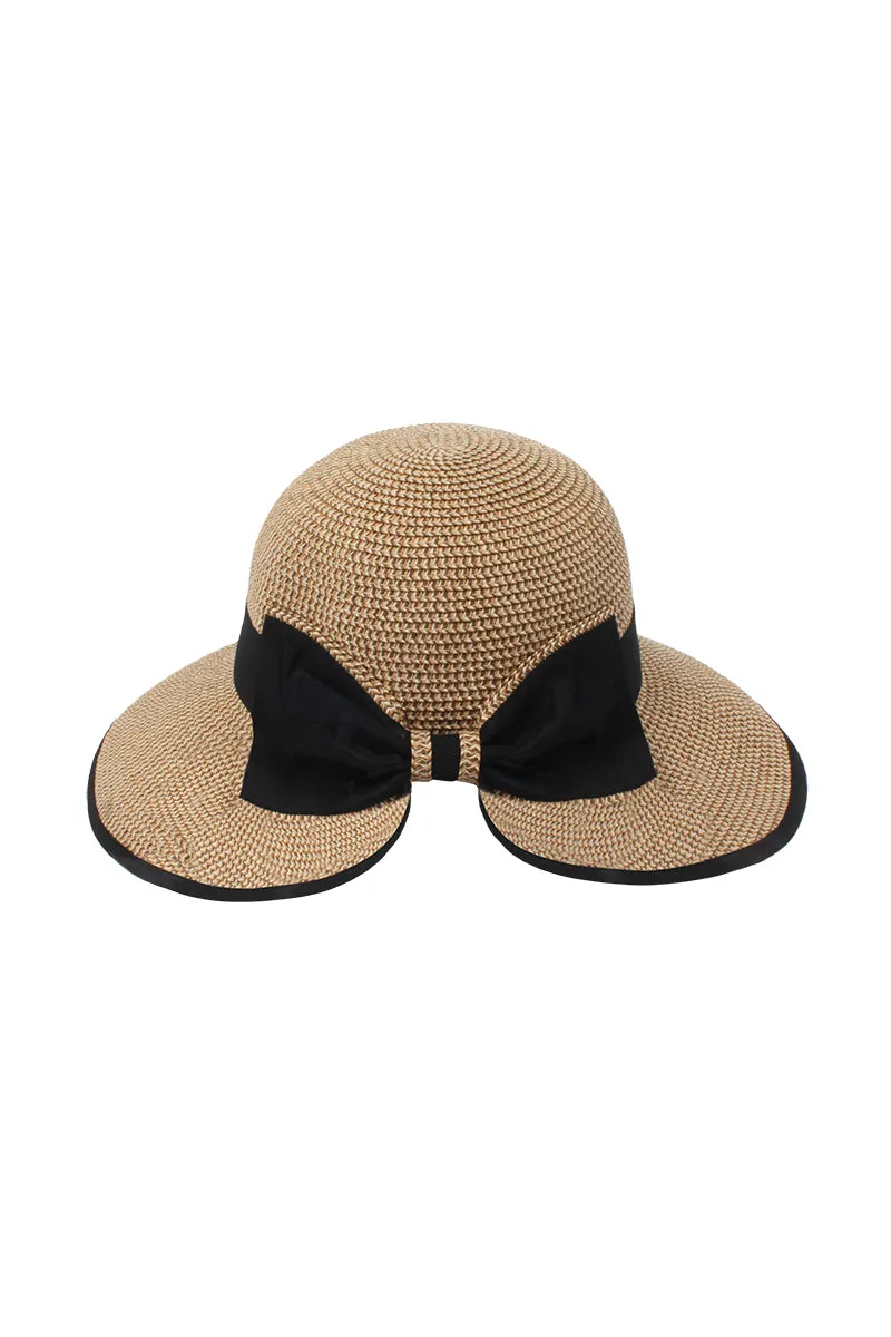 ABU892 - Marled Straw Bucket w Oversized Grosgrain Bow