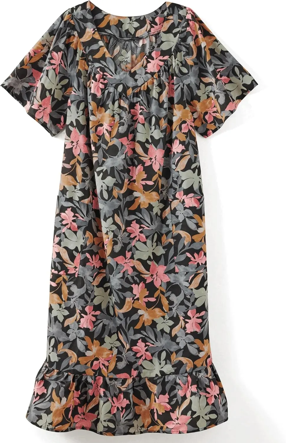 AmeriMark Casual Womens Muumuu House Dress Comfortable Flowy Short Sleeve Patio Sun Dress Lounger Gown Sleepwear for Ladies