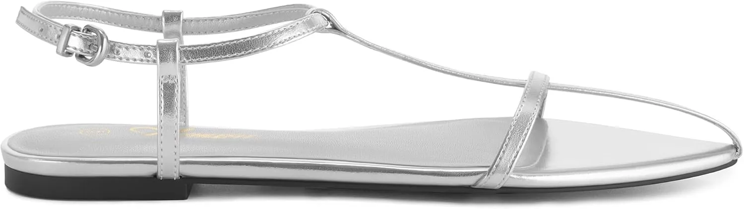 Athlefit Flat Sandals for Women Comfortable Buckle Strappy Sandals Pointed Open Toe Ankle Strap Sandals