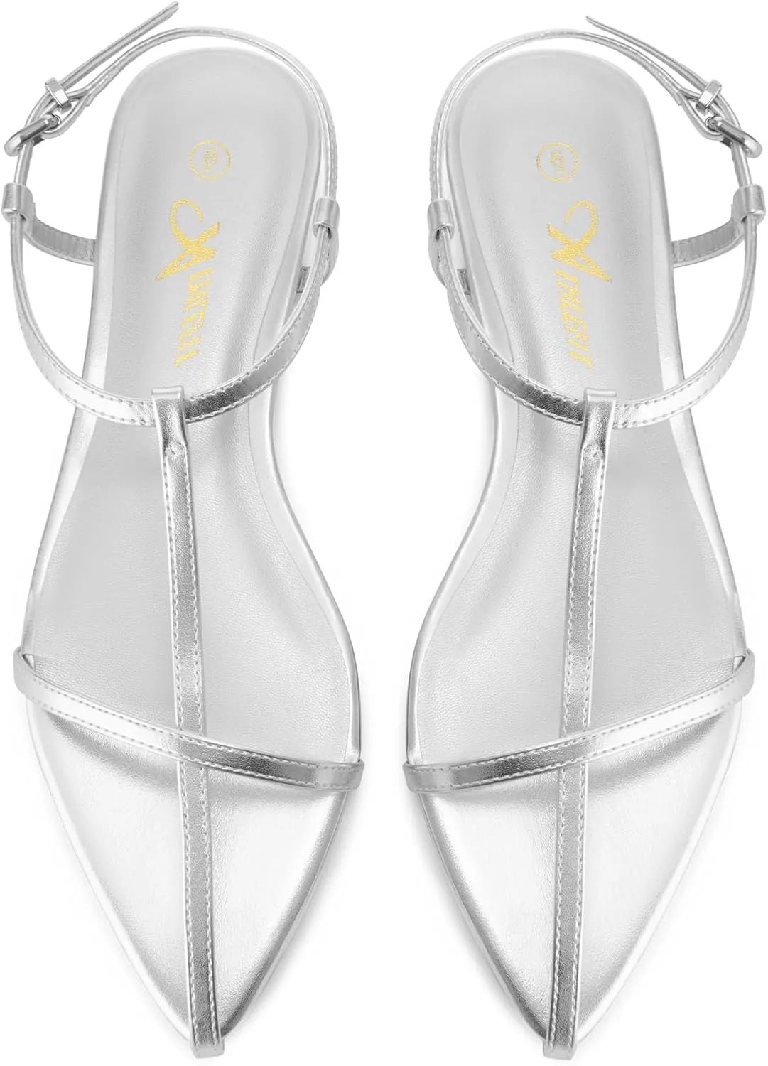 Athlefit Flat Sandals for Women Comfortable Buckle Strappy Sandals Pointed Open Toe Ankle Strap Sandals