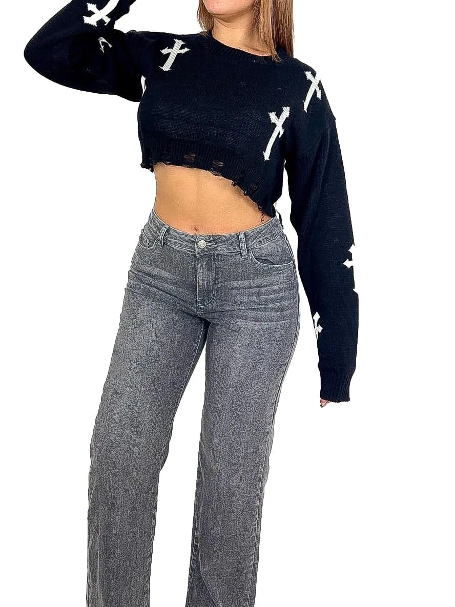 Back Rip Wide Leg Jeans