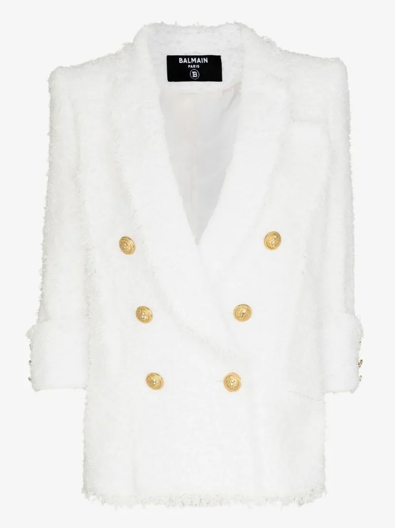 Balmain Bouclé Tweed Double Breasted Blazer