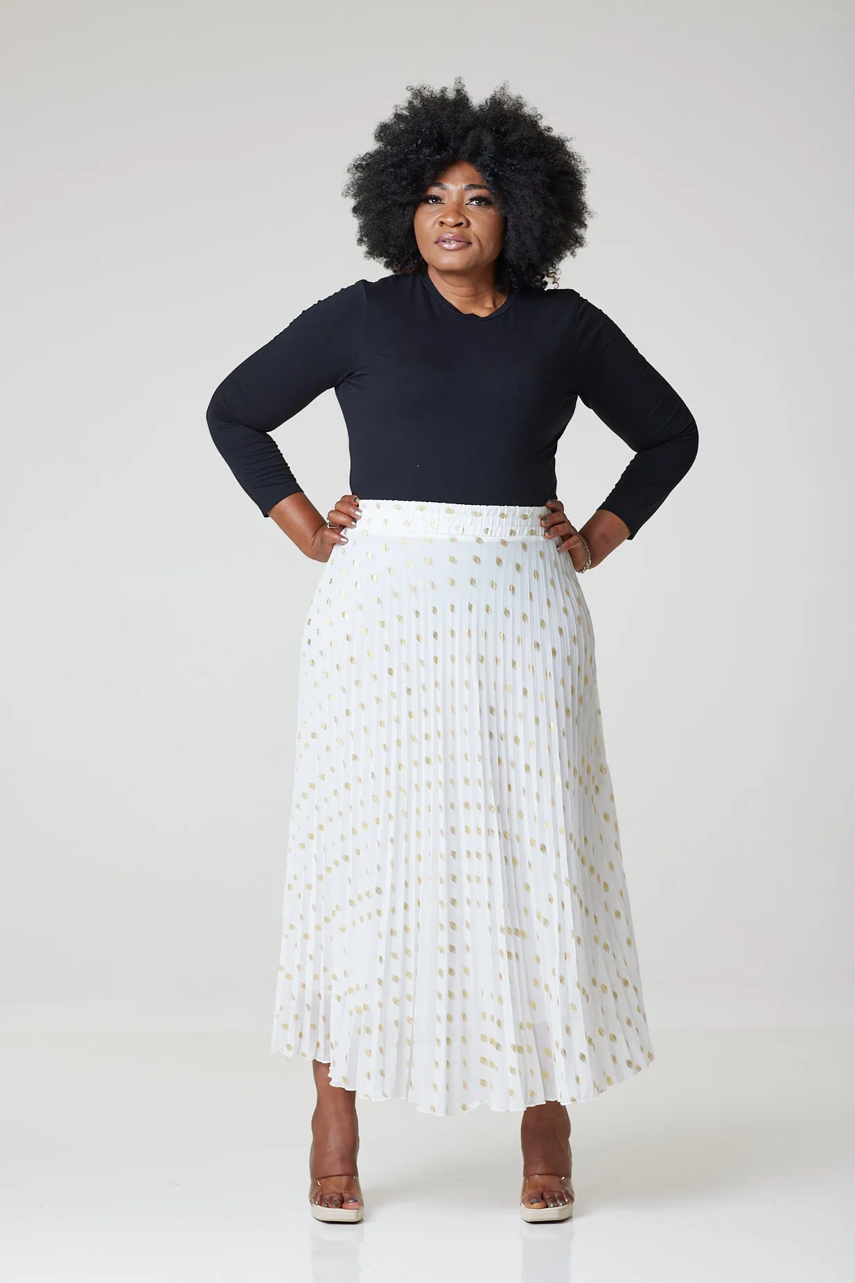 Bardot Maxi Pleated Skirt With Elasticated Waistband-White