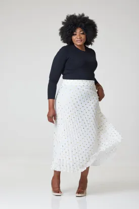Bardot Maxi Pleated Skirt With Elasticated Waistband-White