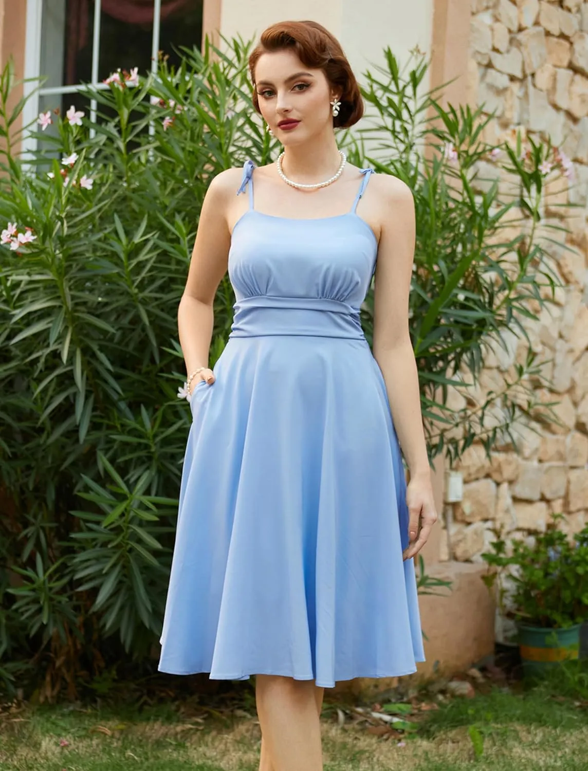 Belle Poque 2025 Summer Dresses for Women Spaghetti Strap Midi Sun Dress Cute Casual Dress with Pockets