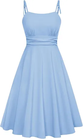 Belle Poque 2025 Summer Dresses for Women Spaghetti Strap Midi Sun Dress Cute Casual Dress with Pockets