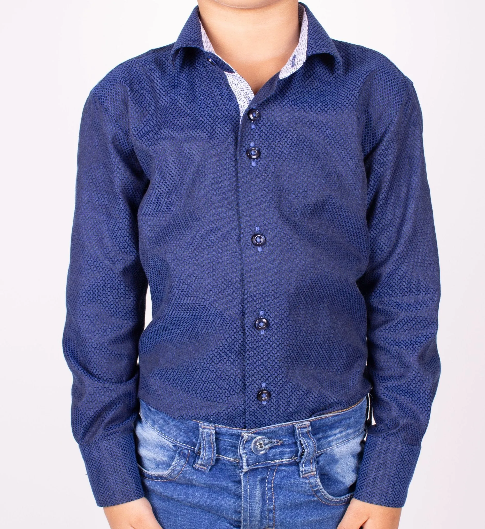 Boys' Button Down Dark Blue Dress Shirt