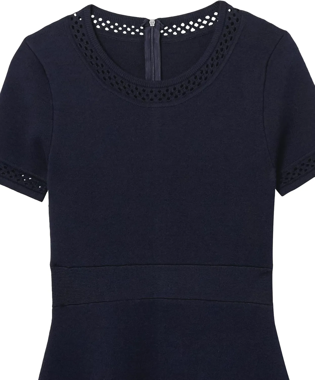 Cable Stitch Women's Fit-and-Flare Knit Dress - Crewneck Short Sleeve Midi Sweater Dress