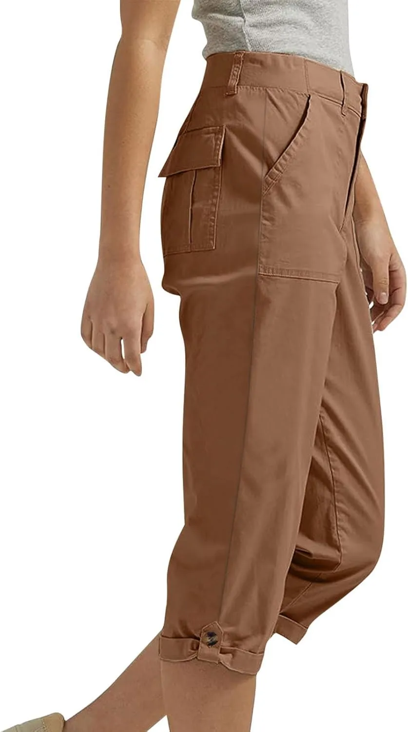 Cargo Capris for Women with Pockets Casual Summer Comfy Outdoor High Waisted Slim Fit Cropped Hiking Pants