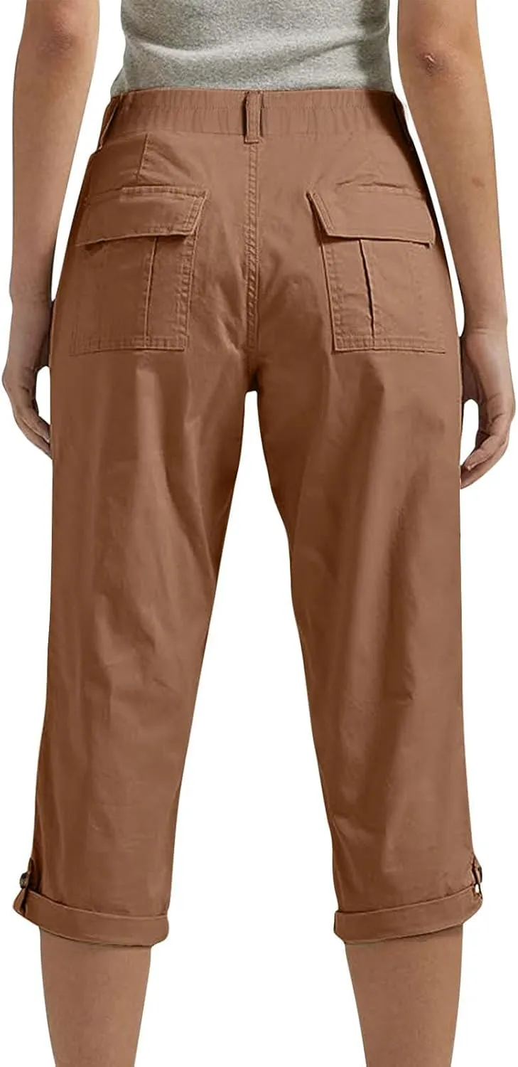 Cargo Capris for Women with Pockets Casual Summer Comfy Outdoor High Waisted Slim Fit Cropped Hiking Pants