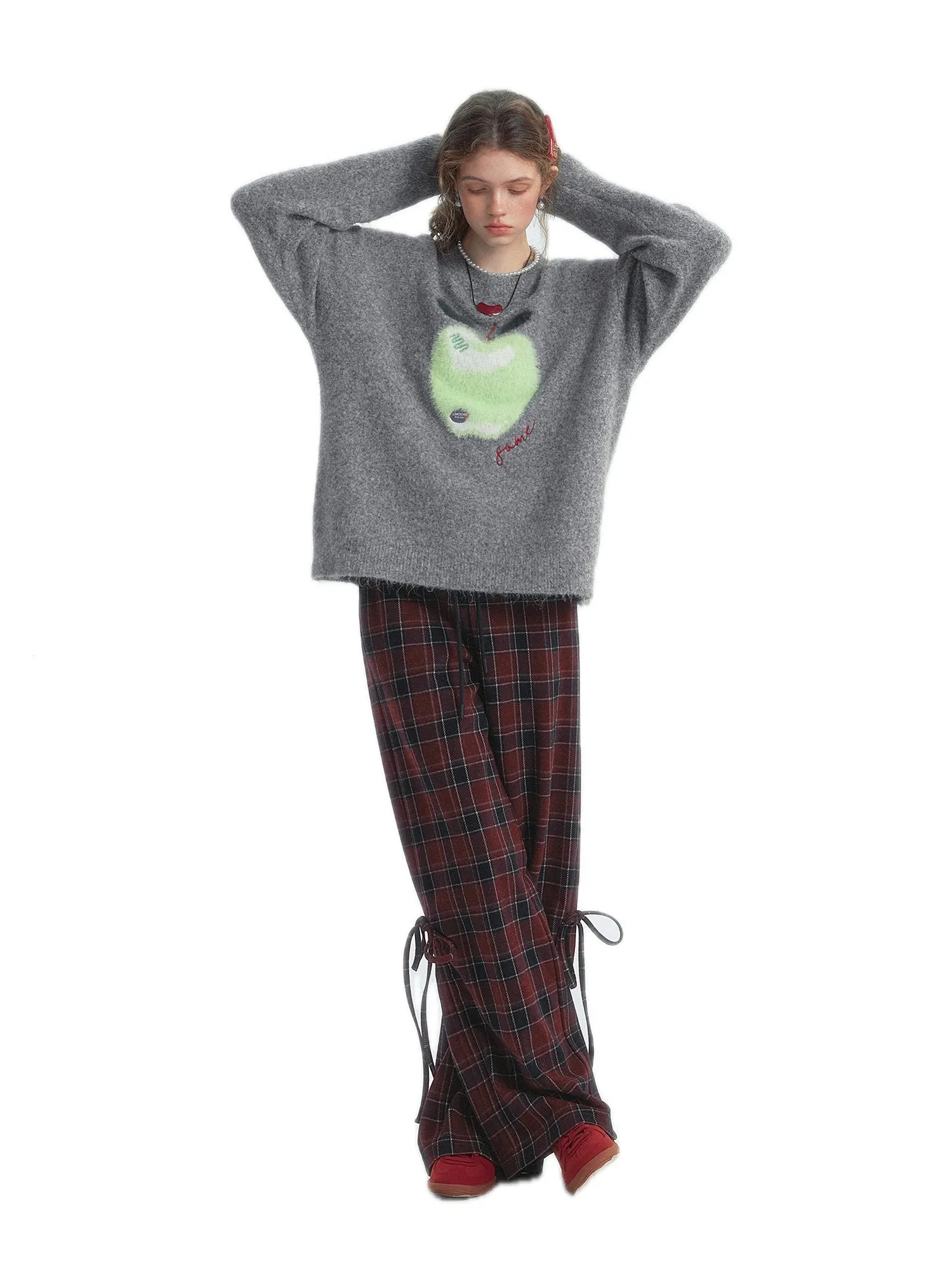 Checkered Drawstring Bow Trousers