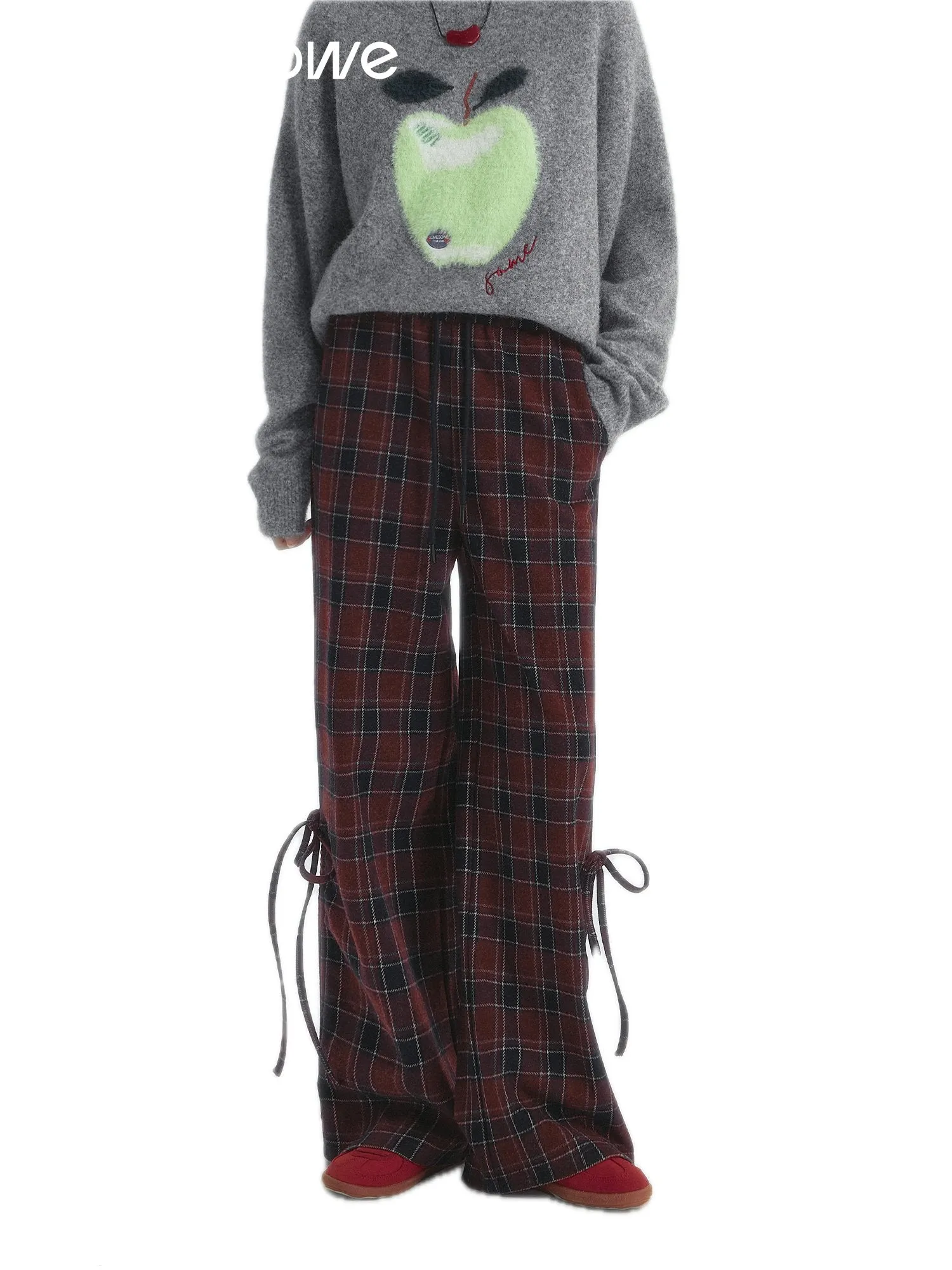 Checkered Drawstring Bow Trousers