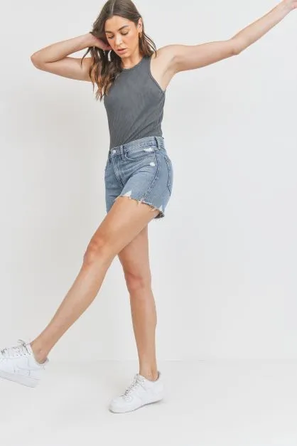 Clean Denim HR Slit Shorts