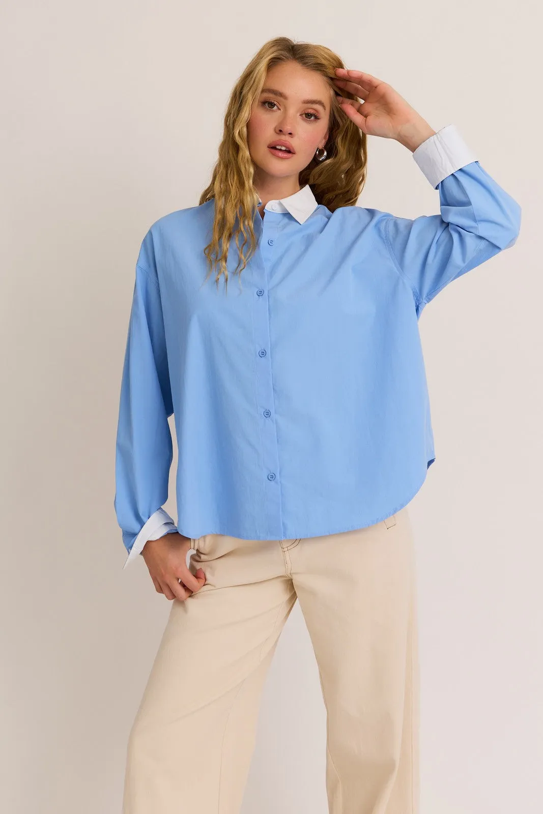 Contrast Detail Oversize Shirt