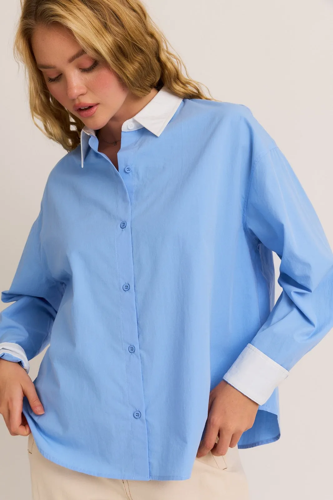 Contrast Detail Oversize Shirt