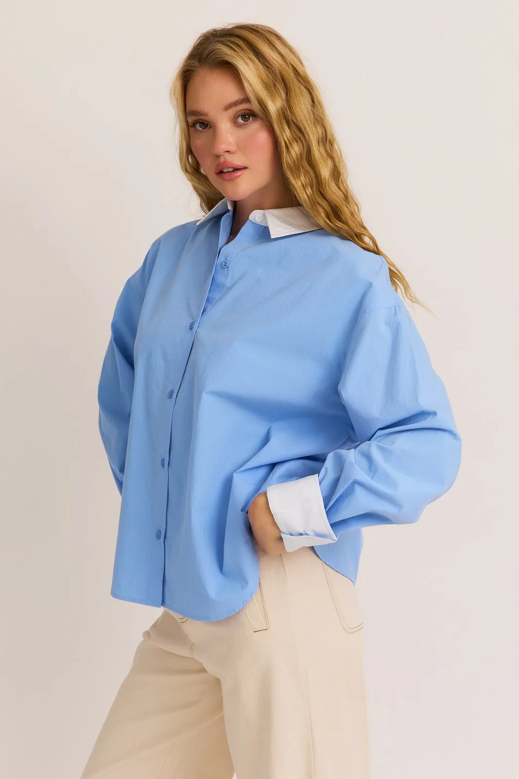 Contrast Detail Oversize Shirt