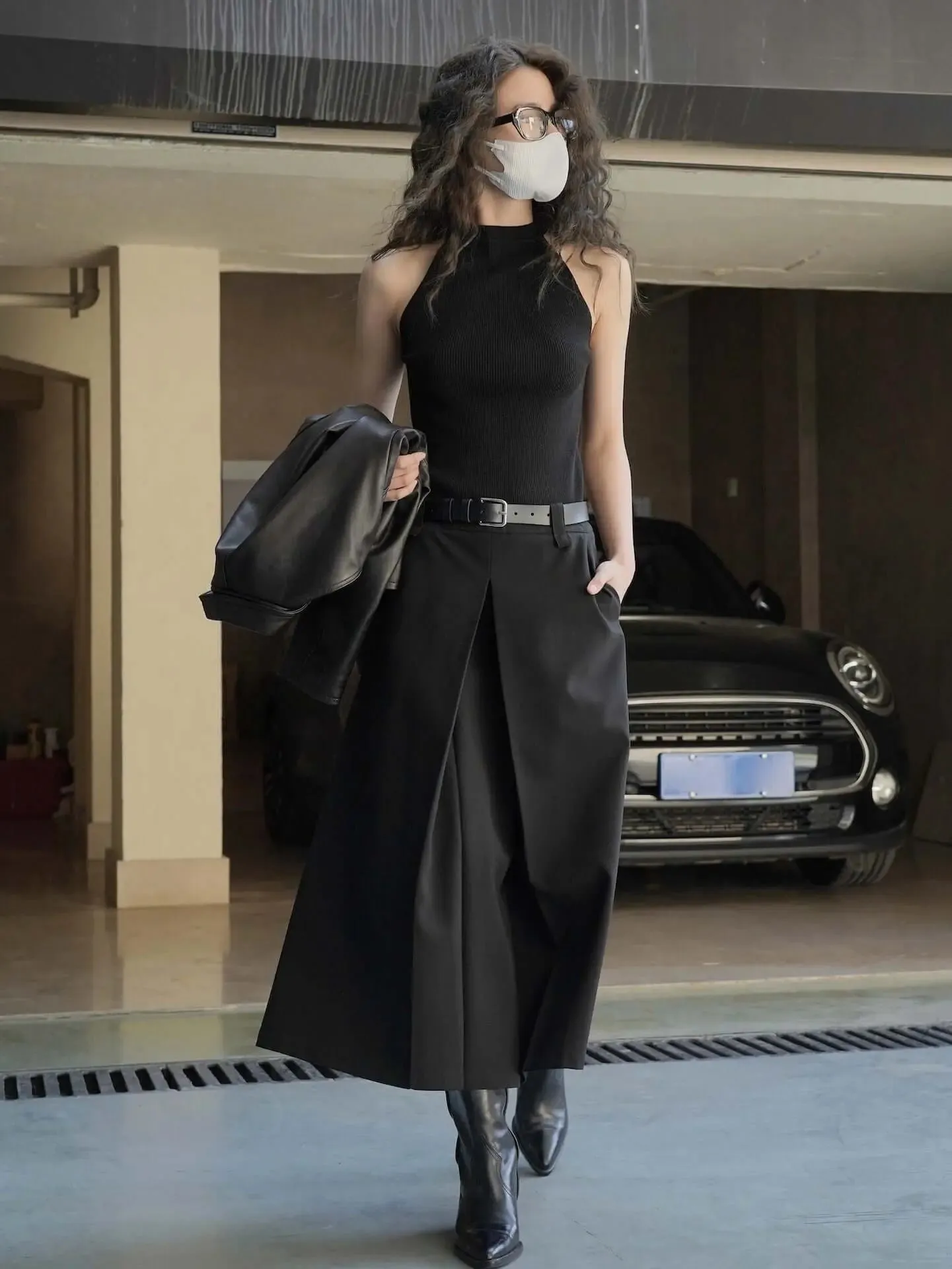 Cotton Khaki Maxi Skirt with Pleats and Pockets
