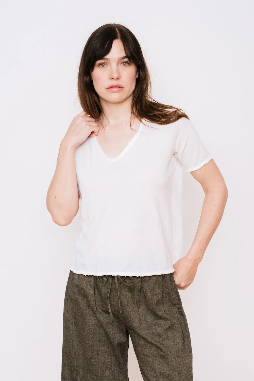 Cotton V-Neck T-Shirt, White