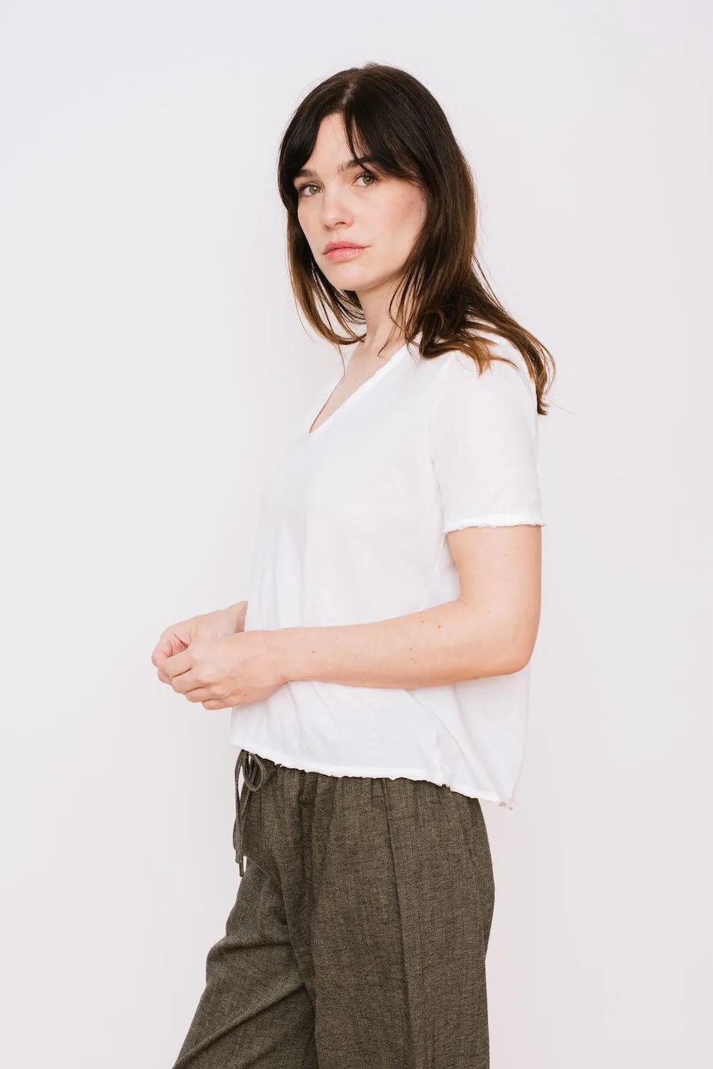 Cotton V-Neck T-Shirt, White