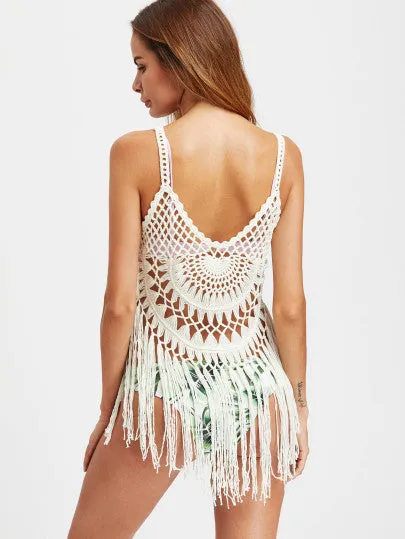 Crochet fringe bikini coverup