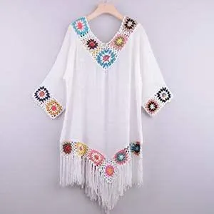 Crochet Tassel Embroidery Chiffon Swimsuit Cover Up