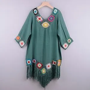 Crochet Tassel Embroidery Chiffon Swimsuit Cover Up