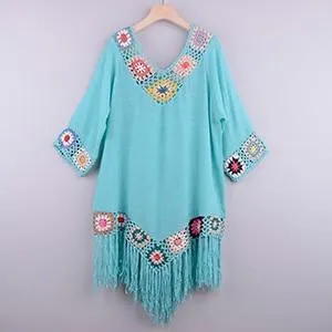 Crochet Tassel Embroidery Chiffon Swimsuit Cover Up