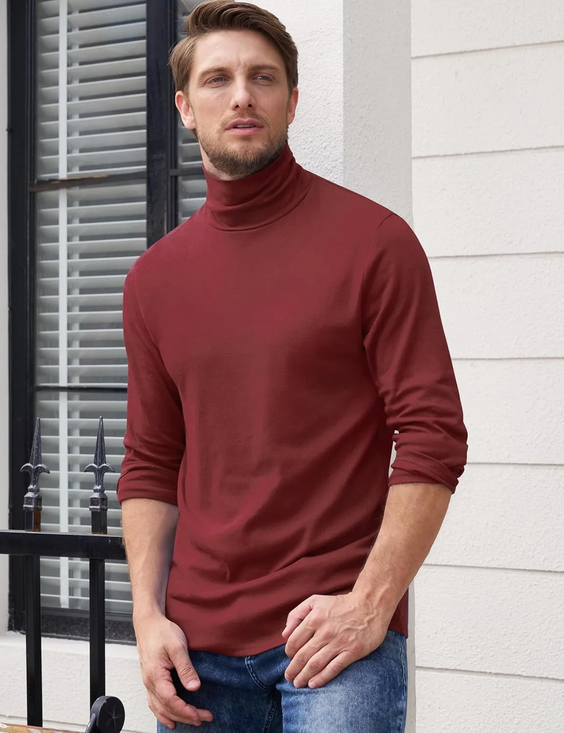 Derminpro Men's Slim Fit Soft Turtleneck Long Sleeve Pullover Lightweight T-Shirt