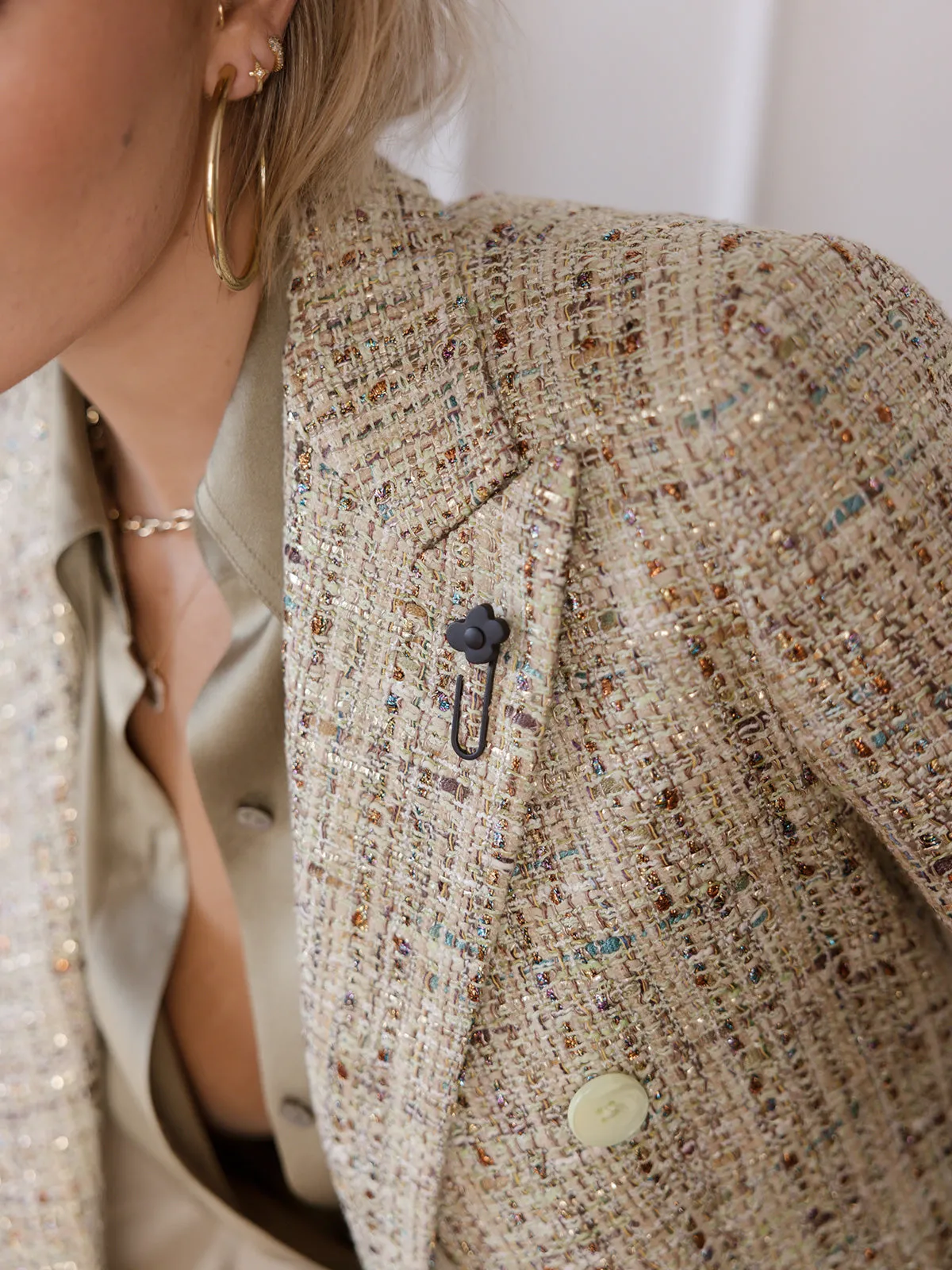 Double Breasted Blazer in Gold Tweed