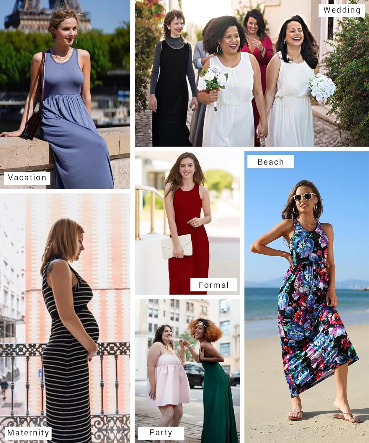 EUOVMY Women's Sleeveless Maxi Dress Casual Floral Loose Summer Vacation Long Maxi Dresses with Pockets