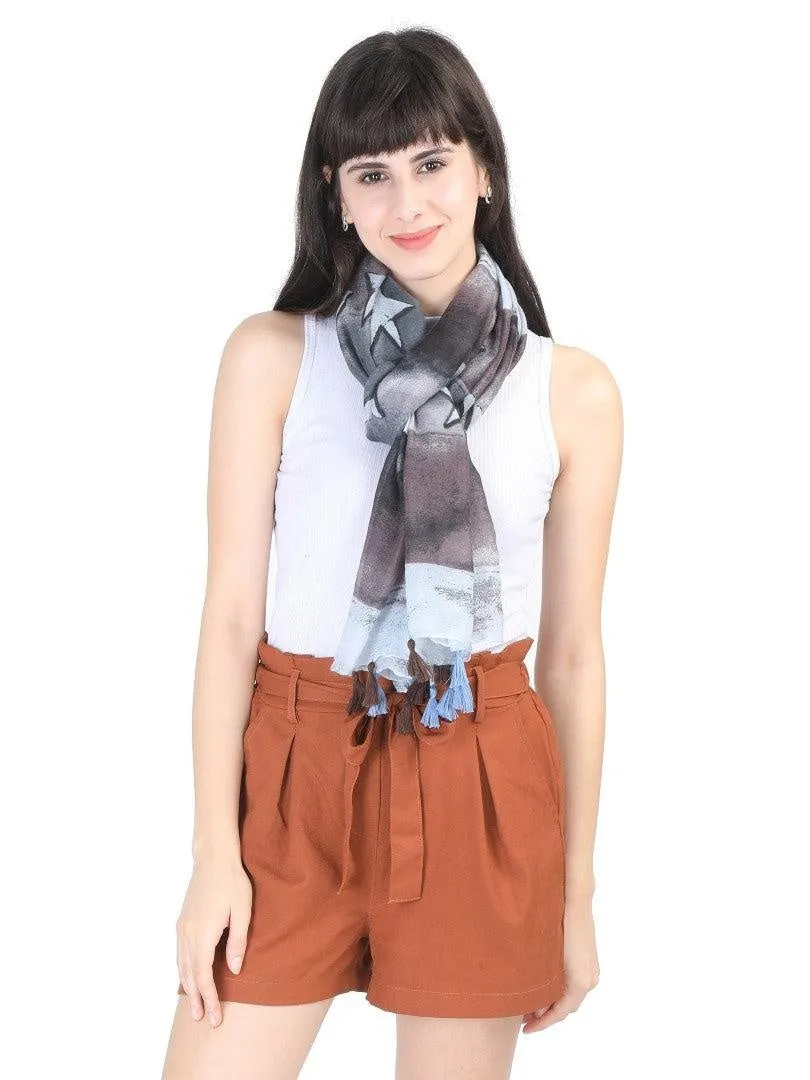 FabSeasons Grey Star Printed Cotton Unisex Scarf