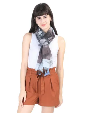 FabSeasons Grey Star Printed Cotton Unisex Scarf