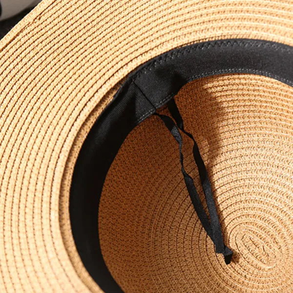 Foldable Girls Straw Black Ribbon Bow Hat 可折疊女生黑絲帶蝴蝶結草帽 (KCHT2044a)