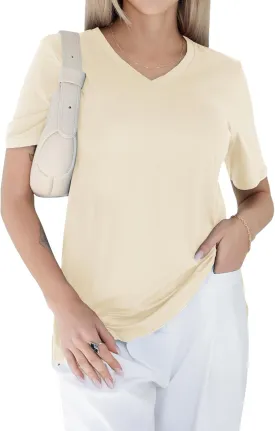 GAYHAY V Neck T Shirts for Women - Soft Short Sleeve Basic Tees Comfortable Spring Summer Casual Trendy Tops 2025
