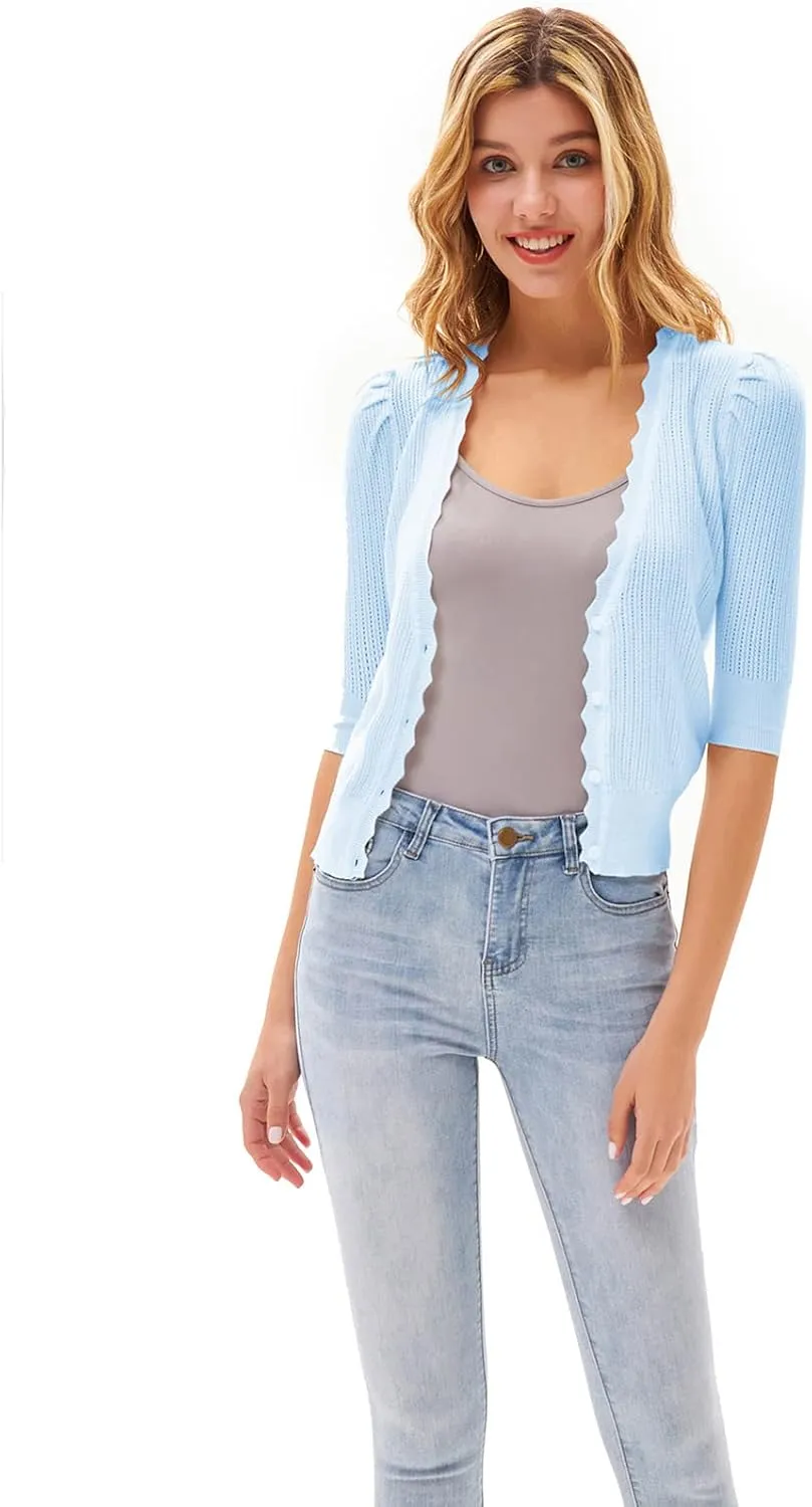 GRACE KARIN Womens Sweater Cropped Cardigan Knit Shrugs for Dresses Tops Button Down Lightweight Soft