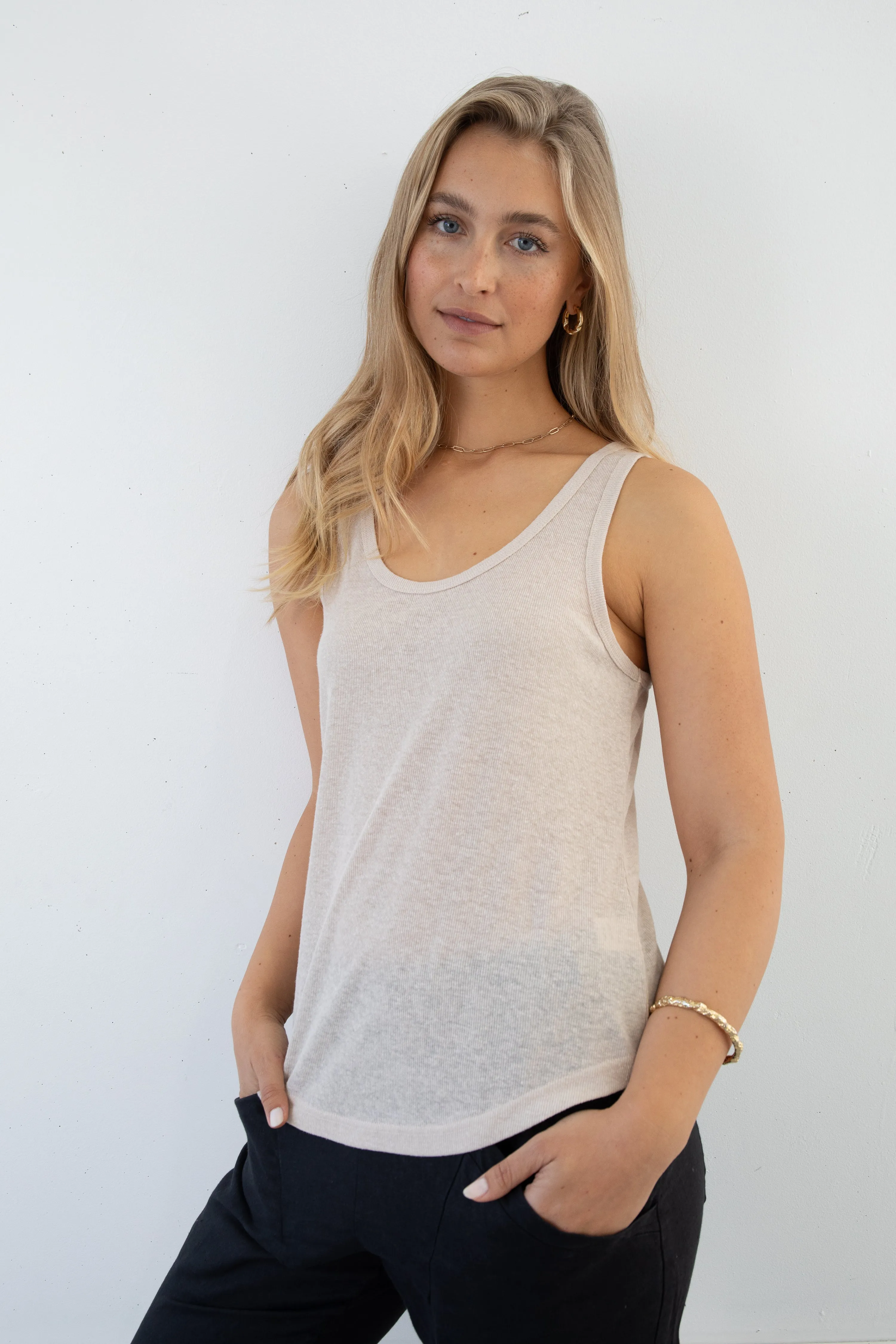 HARLOW LINEN SINGLET - OATMEAL