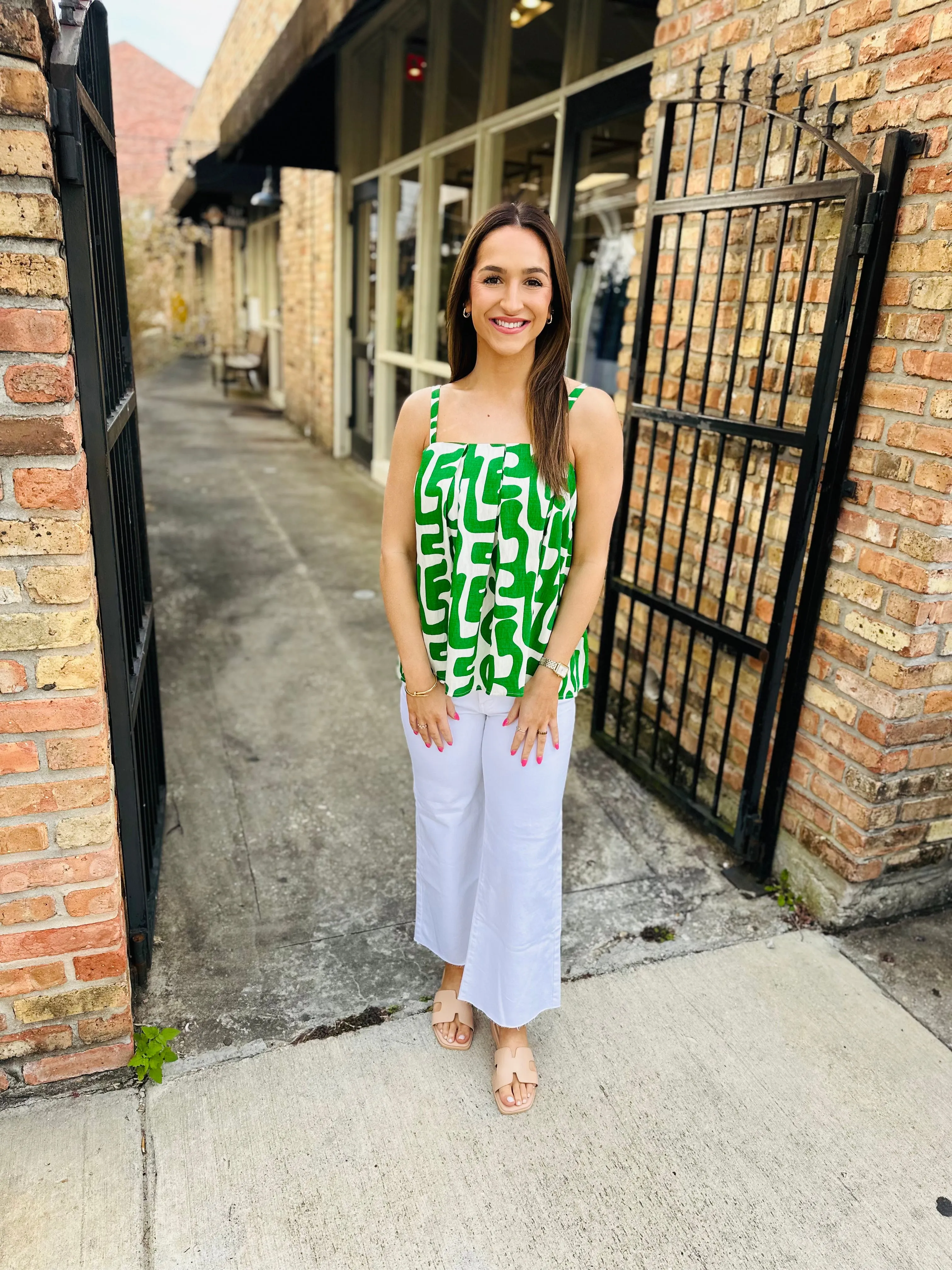Helena Linen Geo Tank- Green
