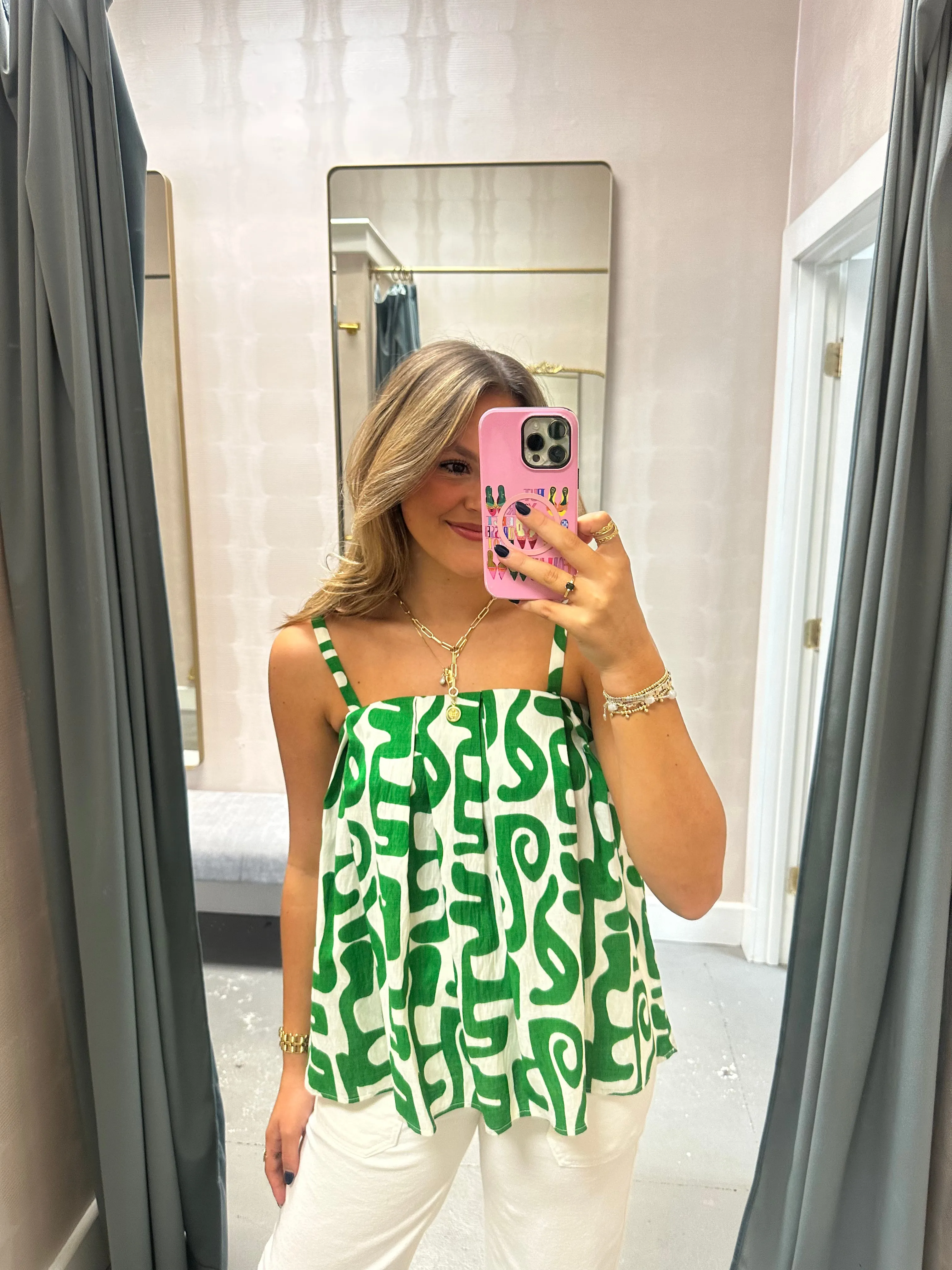 Helena Linen Geo Tank- Green