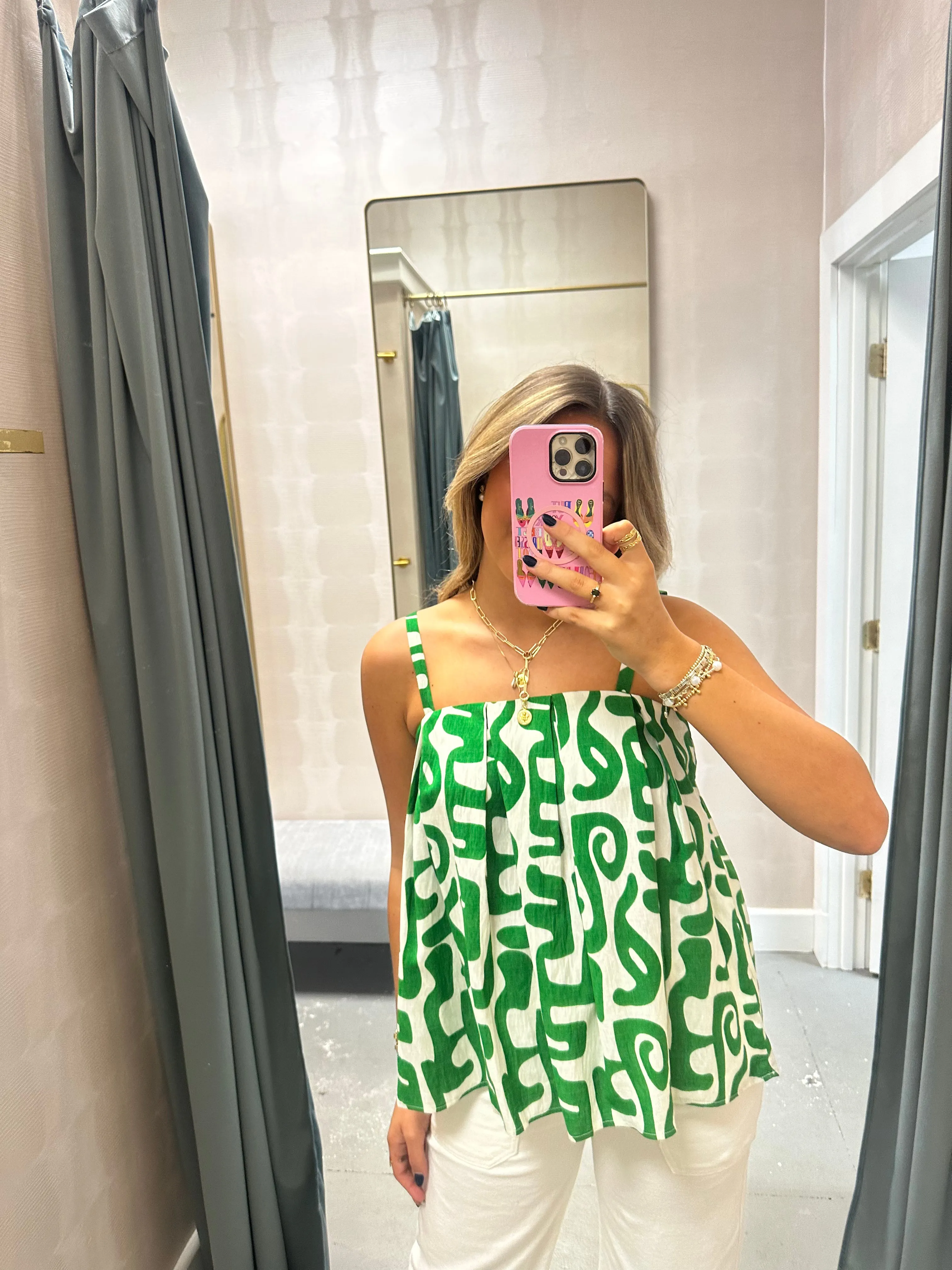 Helena Linen Geo Tank- Green