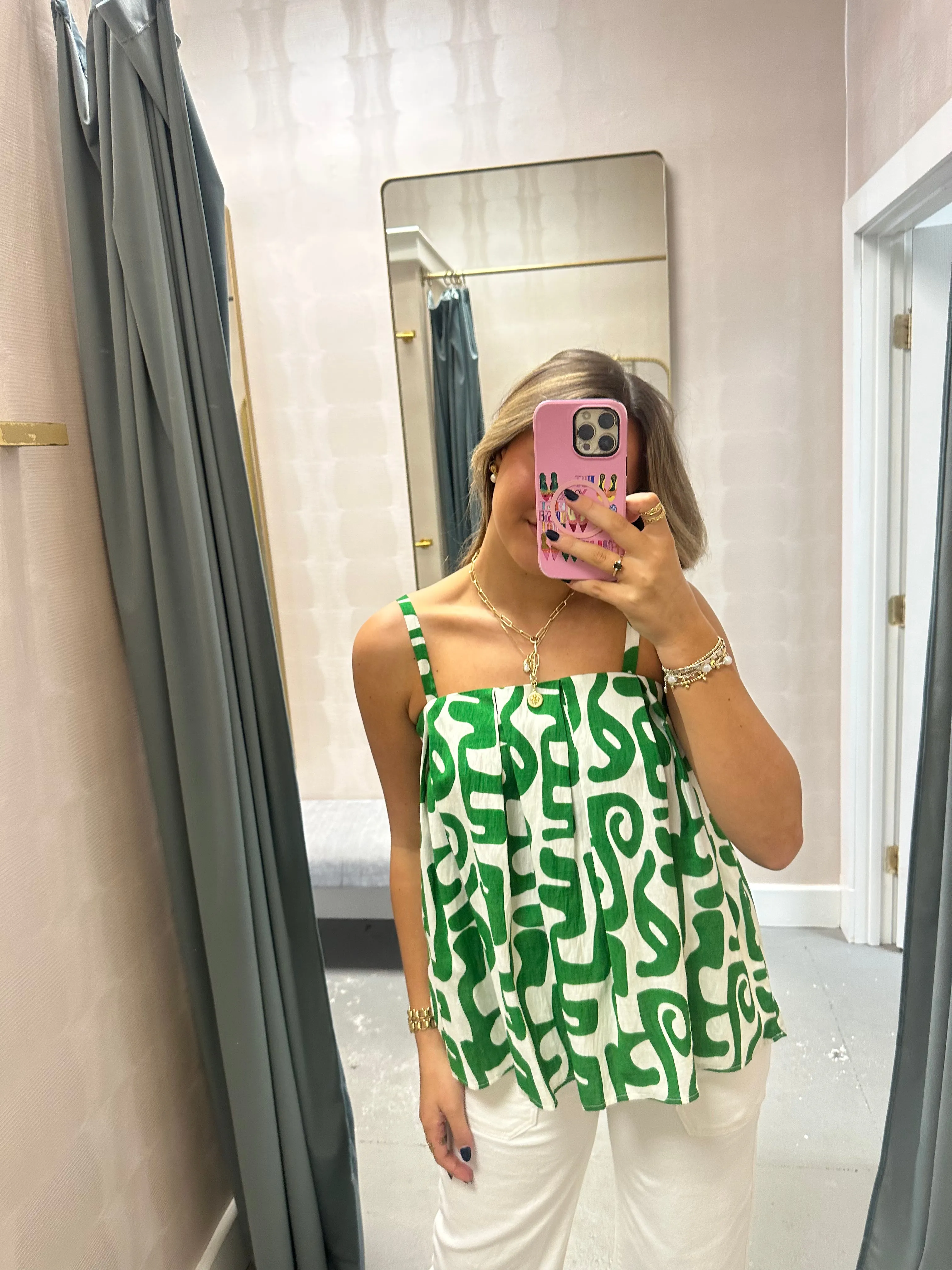 Helena Linen Geo Tank- Green