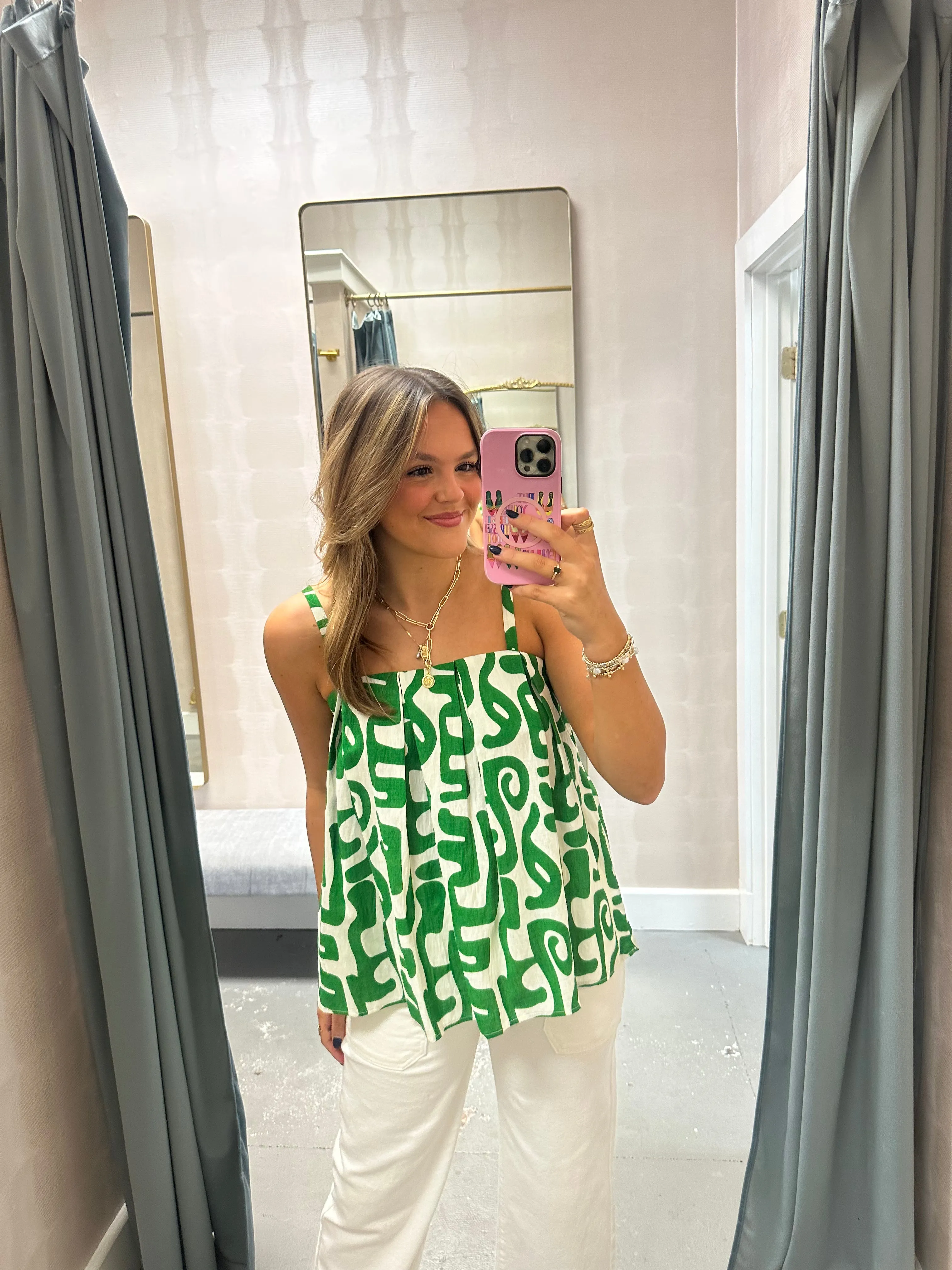 Helena Linen Geo Tank- Green