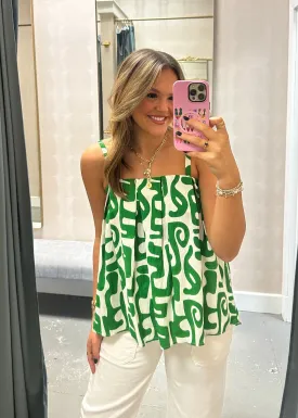Helena Linen Geo Tank- Green