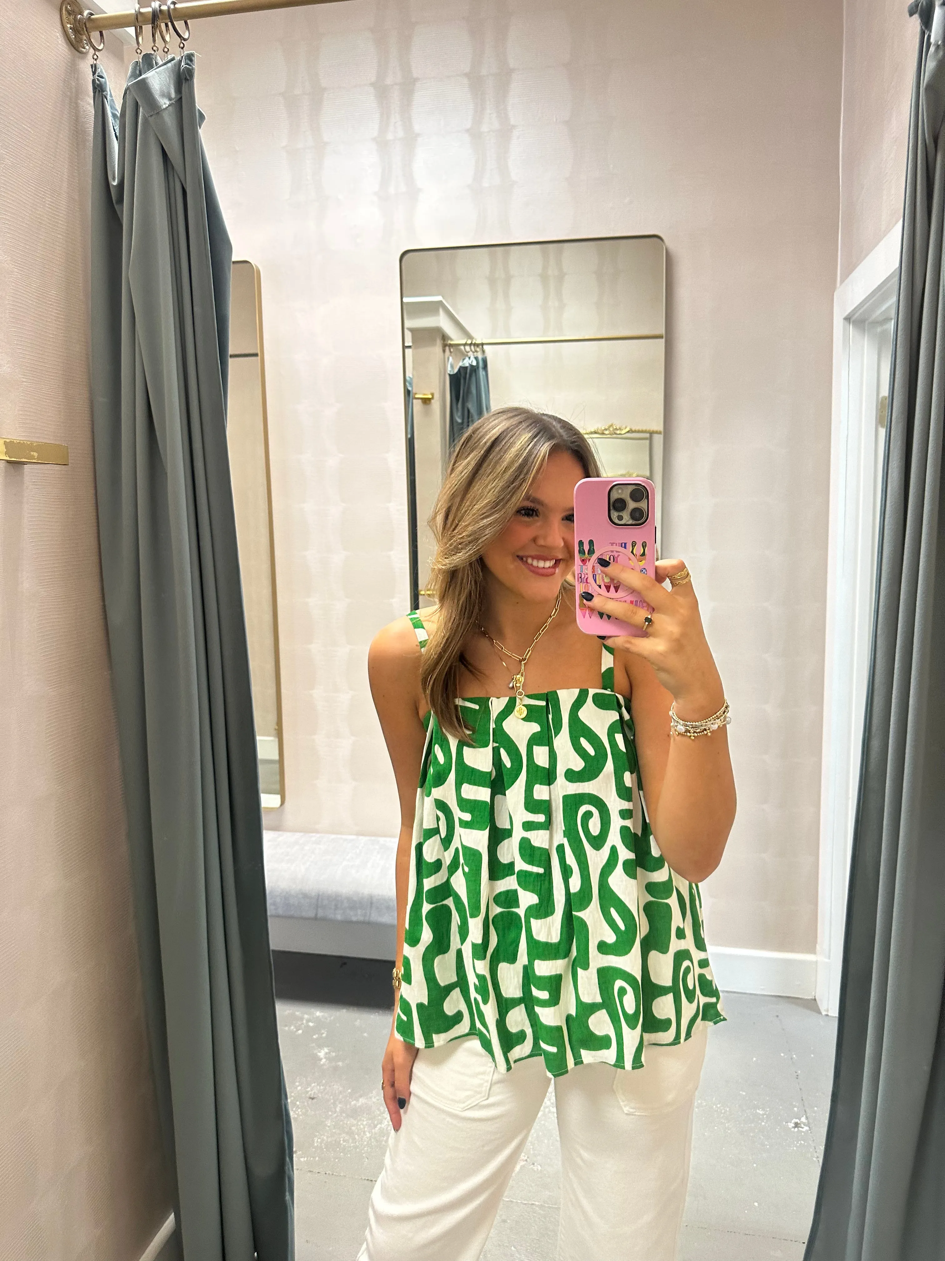 Helena Linen Geo Tank- Green