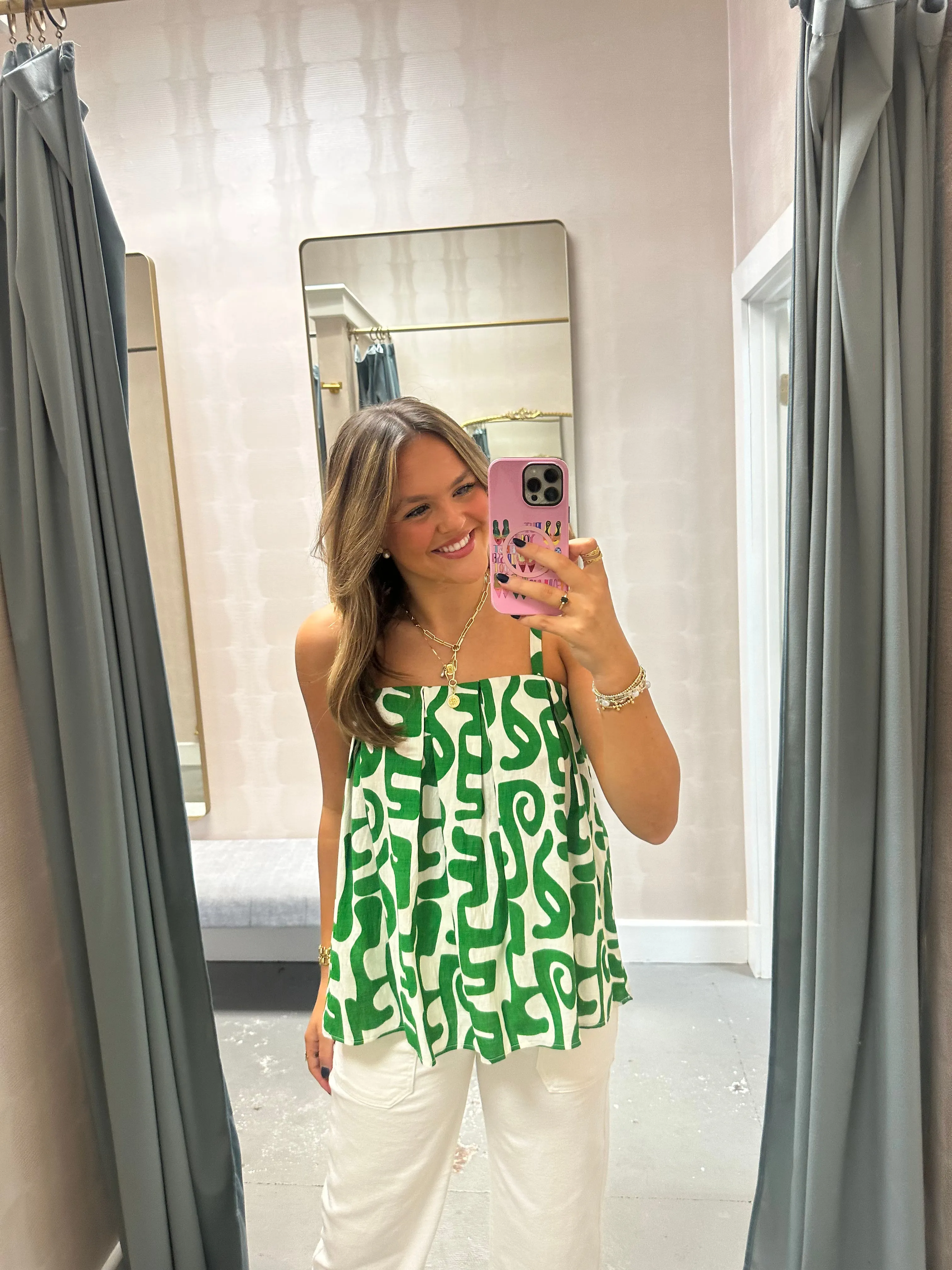Helena Linen Geo Tank- Green