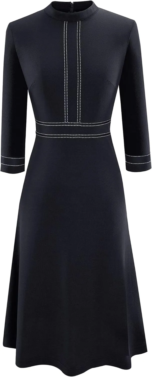 HOMEYEE Women's Chic Crew Neck 3/4 Sleeve Party Homecoming Aline Dress A135