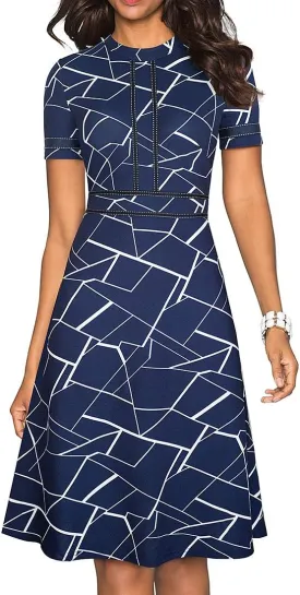 HOMEYEE Women's Chic Crew Neck 3/4 Sleeve Party Homecoming Aline Dress A135