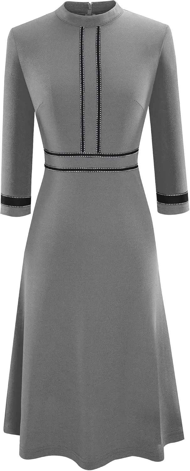 HOMEYEE Women's Chic Crew Neck 3/4 Sleeve Party Homecoming Aline Dress A135
