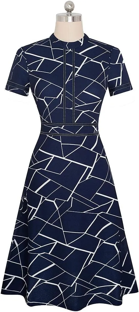 HOMEYEE Women's Chic Crew Neck 3/4 Sleeve Party Homecoming Aline Dress A135
